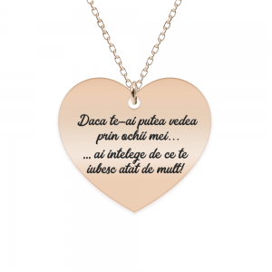 Colier argint inimioara 20 mm - personalizata cu text - placat cu aur roz